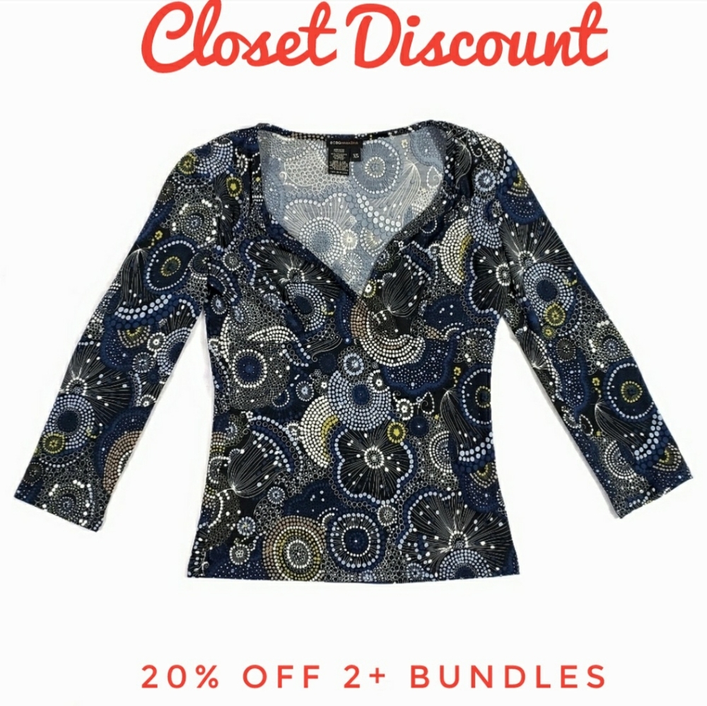 BcbgMaxAzria XS Stretch Mosaic Dot Empire Top (A)